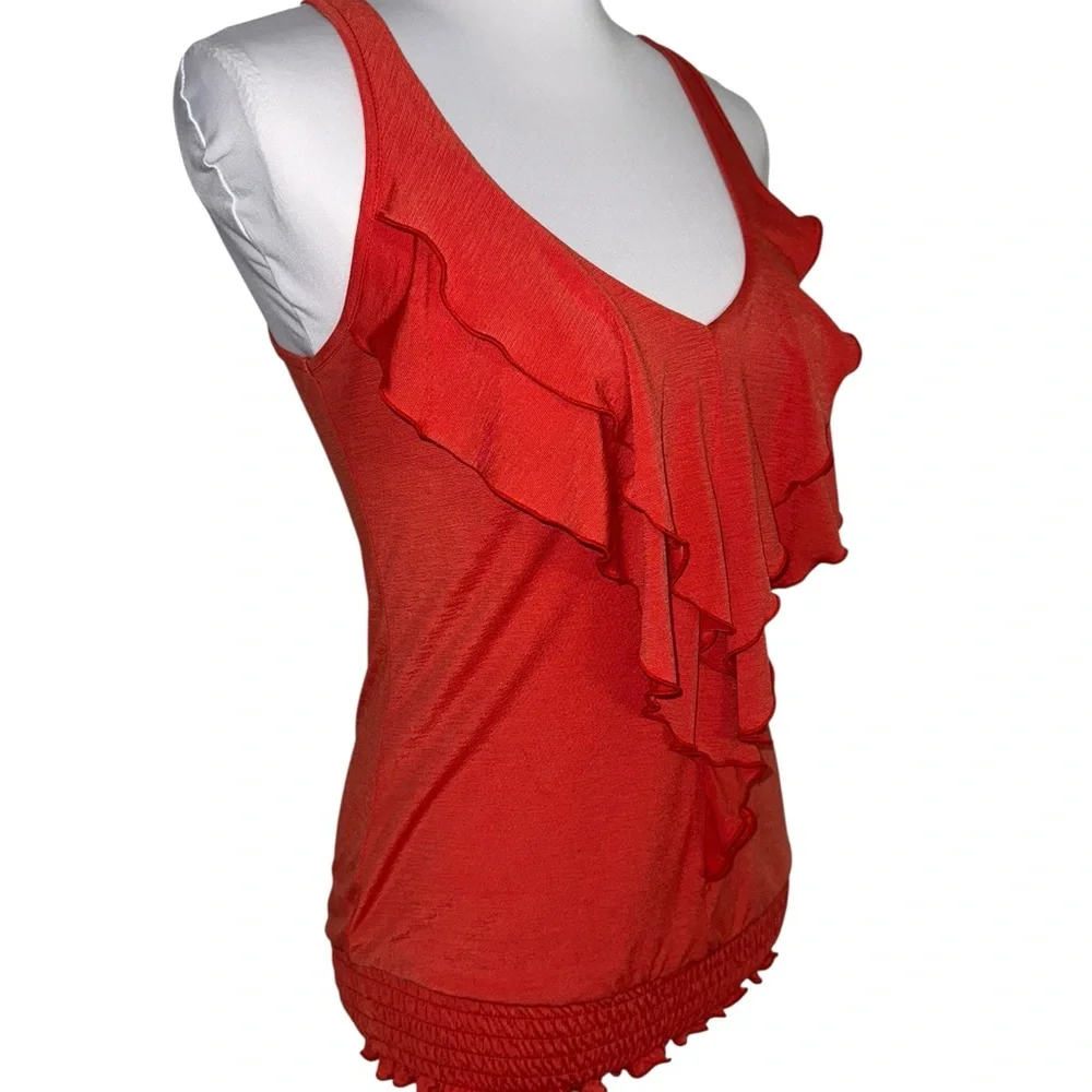 HeartSoul Orange Ruffle Front Tank Top Smocked‎ Hem Sleeveless Women’s M Y2K